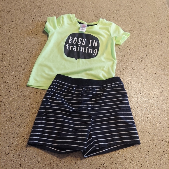 Other - Boss in Training lime black striped 3T pj set